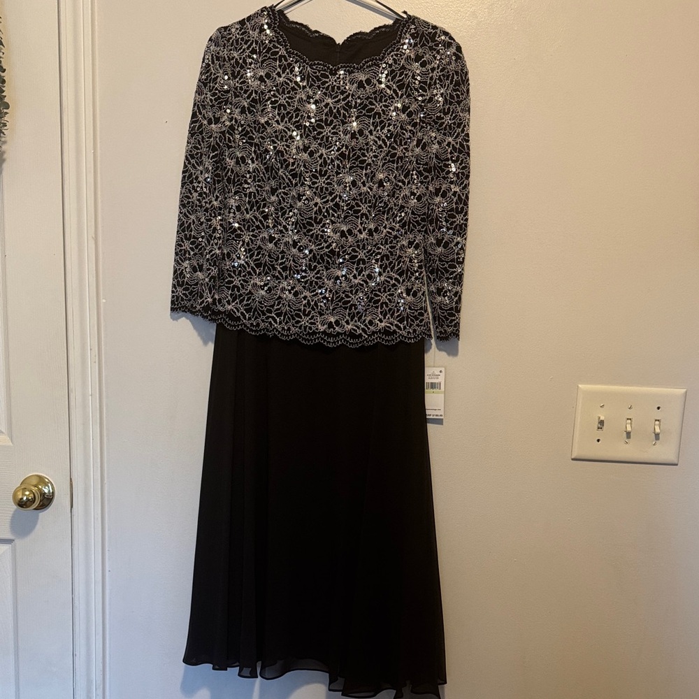 Alex Evenings Black and Silver Long Sleeve Dress